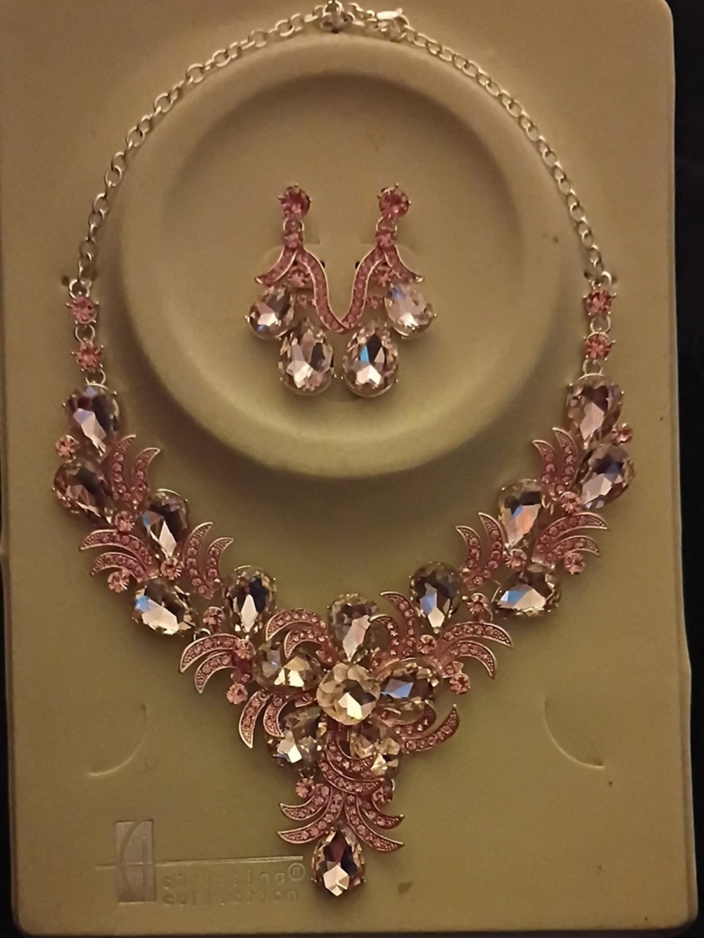 Pink Crystal Statement Necklace and Earring Set - Fashion Jewelry